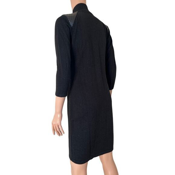Calvin Klein Black Full Zip Sweater Dress Leather quilted Shoulders gold SZ SM - Picture 4 of 8